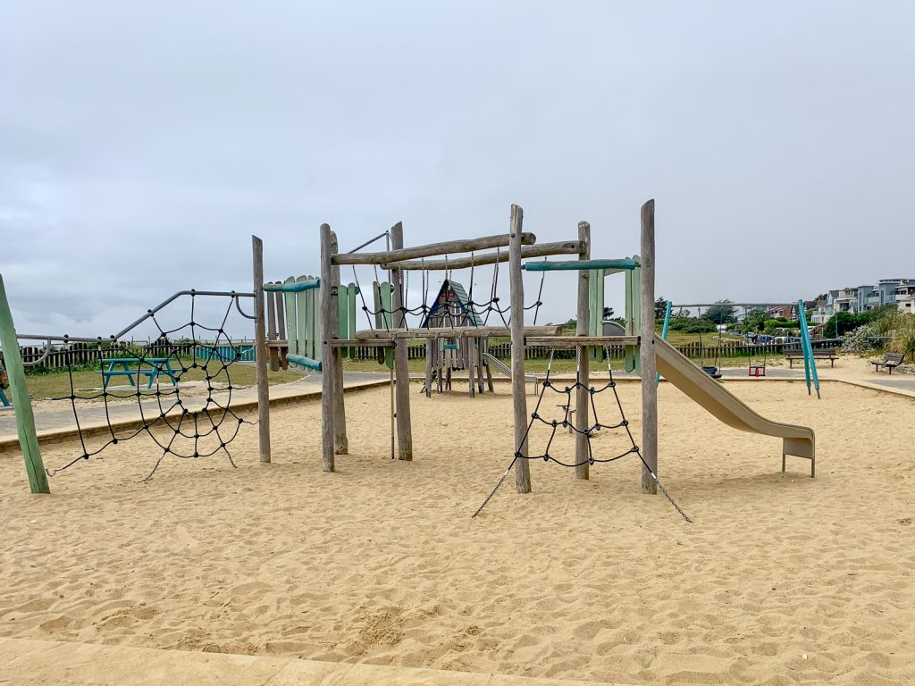 The playground on the nearby cliff top